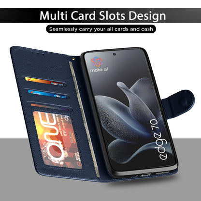 Pikkme Motorola Moto Edge 70 5G Premium Leather Finish Vintage Flip Cover (Blue)