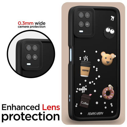 Pikkme Oppo A54 Cute Fun Cartoon 3D Bear Coffee Back Cover (Black)
