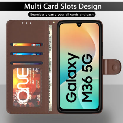 Pikkme Samsung Galaxy M36 5G Dual Tone Leather finish Flip Cover (Brown)