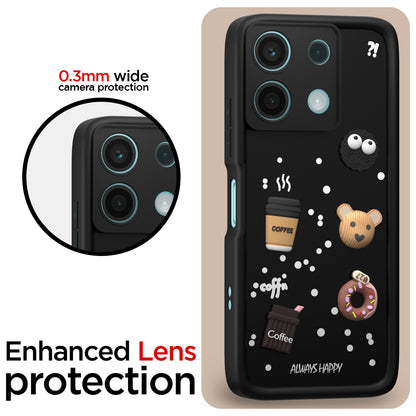 Pikkme Redmi Note 13 5G Cute Fun Cartoon 3D Bear Coffee Back Cover (Black)
