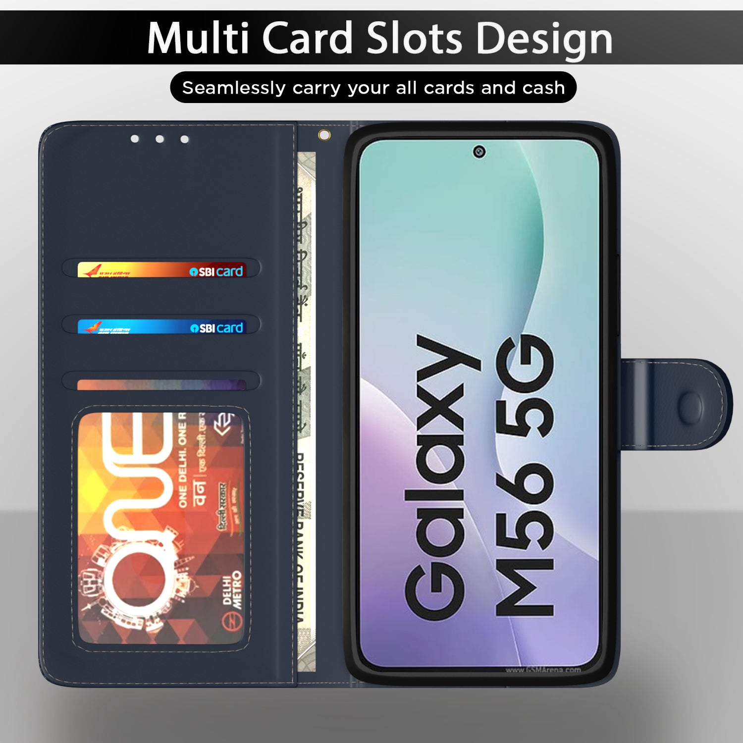 Pikkme Samsung Galaxy M56 5G Double Contrast Flip Cover (Blue)