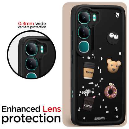 Pikkme Vivo Y300 5G Cute Fun Cartoon 3D Bear Coffee Back Cover (Black)