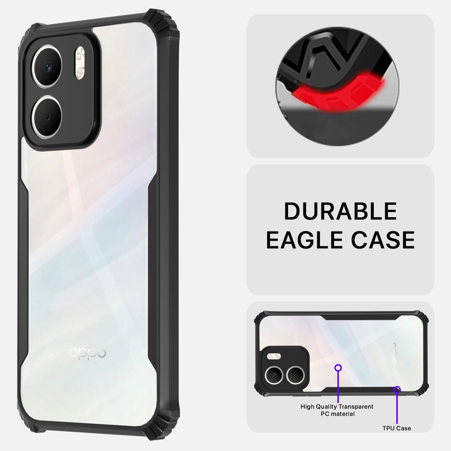 Pikkme Oppo A5x Eagle Crystal Clear Transparent Back Cover (Black)