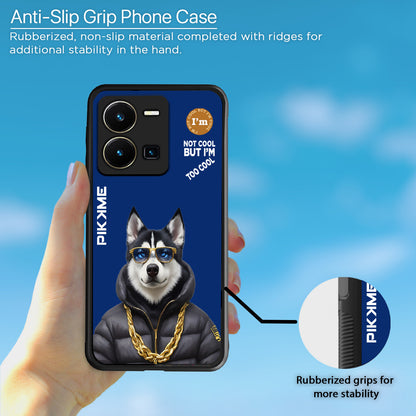 Pikkme Back Cover Pc Tpu + Printed Cool Funky Stylish Blue Dog Swag Raised Edges Camera Protection |Bumper Case For Vivo Y35 (Design 08)