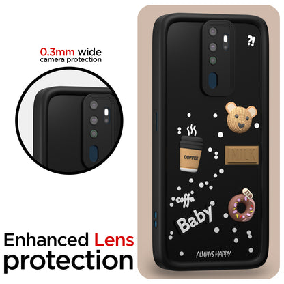 Pikkme Oppo A5 2020 / A9 2020 Cute Fun Cartoon 3D Bear Coffee Back Cover (Black)