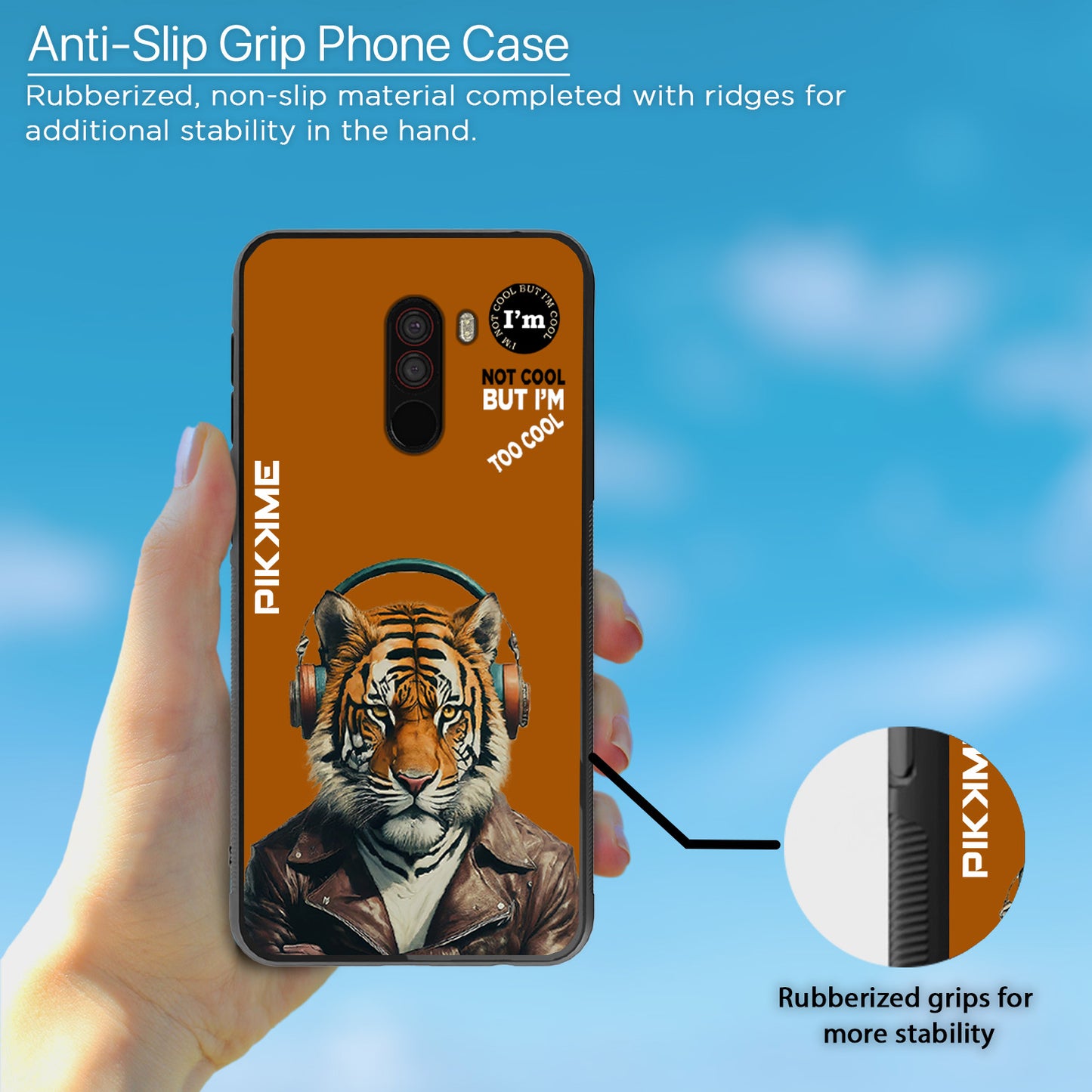 Pikkme Back Cover Pc Tpu + Printed Cool Funky Stylish Brown Tiger Swag Raised Edges Camera Protection |Bumper Case For Poco F1 (Design 09)