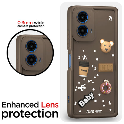 Pikkme Motorola Moto G45 5G Cute Fun Cartoon 3D Bear Coffee Back Cover (Brown)