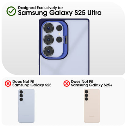Pikkme Samsung Galaxy S25 Ultra 5G Bracket Stand Case with Camera Protection Rings Bumper case (Blue)