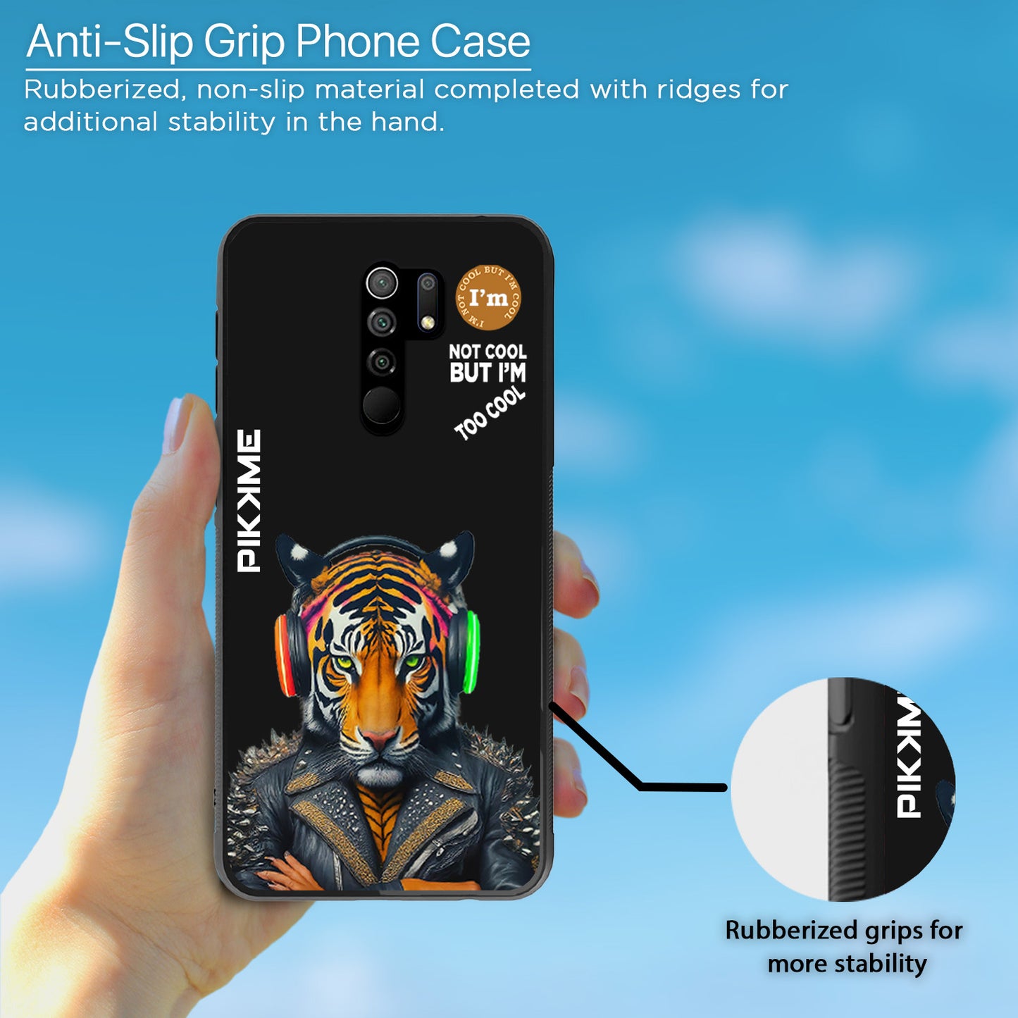 Pikkme Back Cover Pc Tpu + Printed Cool Funky Stylish Black Tiger Swag Raised Edges Camera Protection |Bumper Case For Redmi 9 Prime (Design 06)