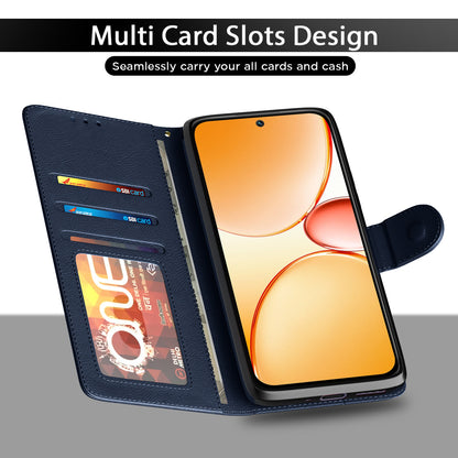 Pikkme Realme C85 5G Premium Leather Finish Vintage Flip Cover (Blue)