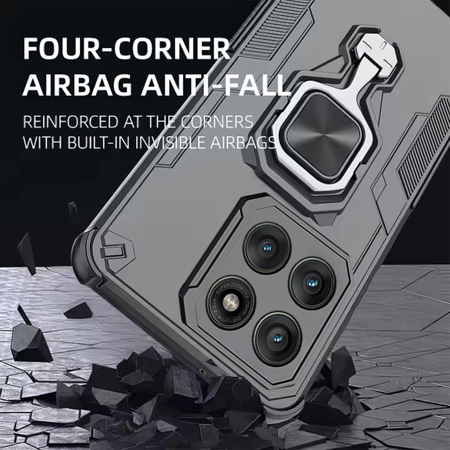 Pikkme Motorola Moto Edge 60 Pro 5G D15 Tough Armor Kisckstand Back Cover (Black)