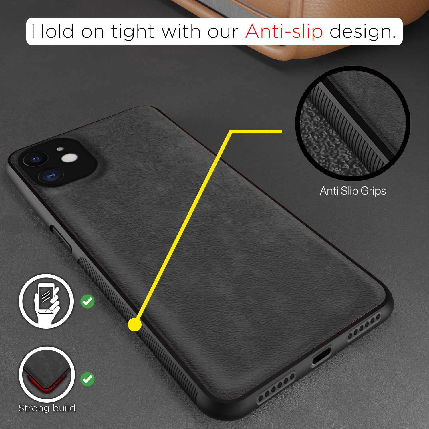 Pikkme iPhone 12 Leatherback Back Case | Grey