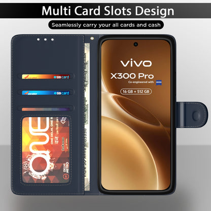 Pikkme Vivo X300 Pro 5G Double Contrast Leather Finish Flip Cover (Blue)