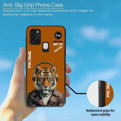 Pikkme Back Cover Pc Tpu + Printed Cool Funky Stylish Brown Tiger Swag Raised Edges Camera Protection |Bumper Case For Samsung Galaxy A21S (Design 09)