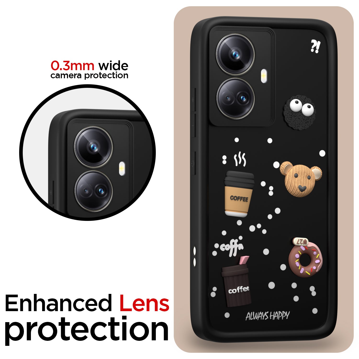 Pikkme Realme 10 Pro Plus 5G Cute Fun Cartoon 3D Bear Coffee Back Cover (Black)