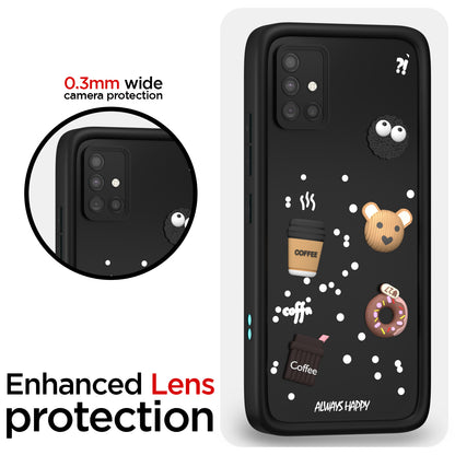 Pikkme Samsung Galaxy A51 Cute Fun Cartoon 3D Bear Coffee Back Cover (Black)