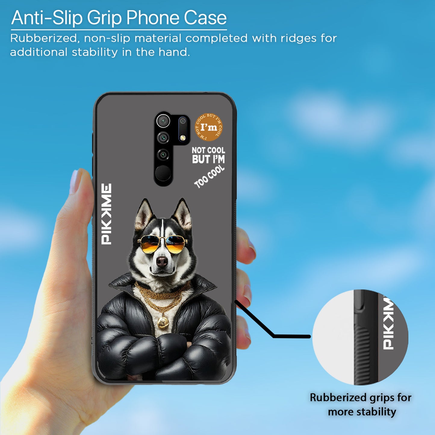 Pikkme Back Cover Pc Tpu + Printed Cool Funky Stylish Grey Dog Swag Raised Edges Camera Protection |Bumper Case For Redmi 9 Prime (Design 02)