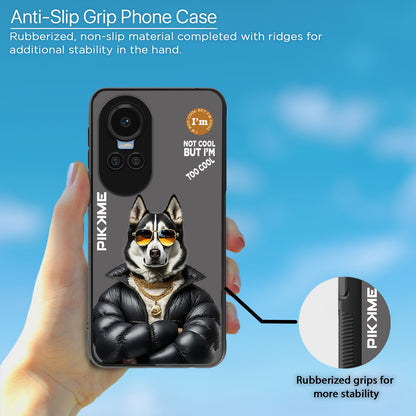 Pikkme Back Cover Pc Tpu + Printed Cool Funky Stylish Grey Dog Swag Raised Edges Camera Protection |Bumper Case For Oppo Reno 10 5G (Design 02)