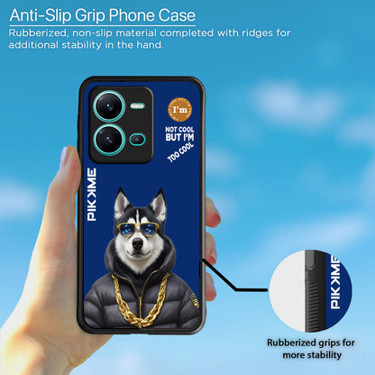 Pikkme Back Cover Pc Tpu + Printed Cool Funky Stylish Blue Dog Swag Raised Edges Camera Protection |Bumper Case For Vivo V25 5G (Design 08)