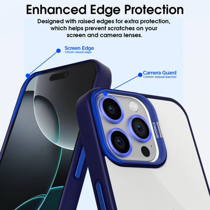 Pikkme iPhone 16 Pro Max Bracket Stand Case with Lens Camera Protection Rings Bumper case (Blue)