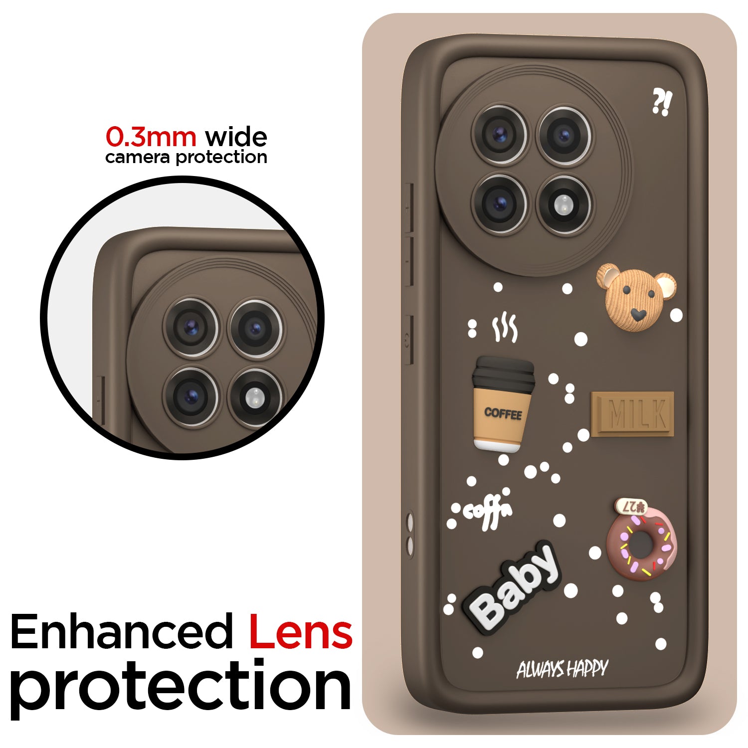 Pikkme OnePlus 13R 5G Cute Fun Cartoon 3D Bear Coffee Back Cover (Brown)