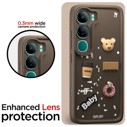 Pikkme Vivo Y300 5G Cute Fun Cartoon 3D Bear Coffee Back Cover (Brown)