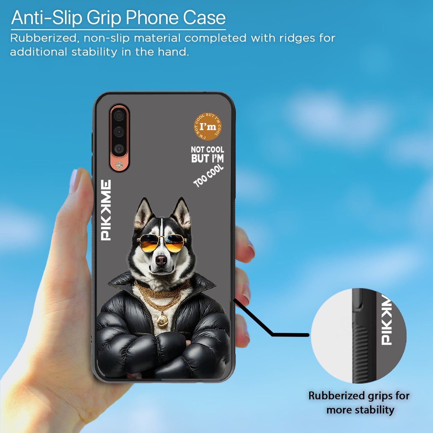 Pikkme Back Cover Pc Tpu + Printed Cool Funky Stylish Grey Dog Swag Raised Edges Camera Protection |Bumper Case For Samsung Galaxy A50 (Design 02)