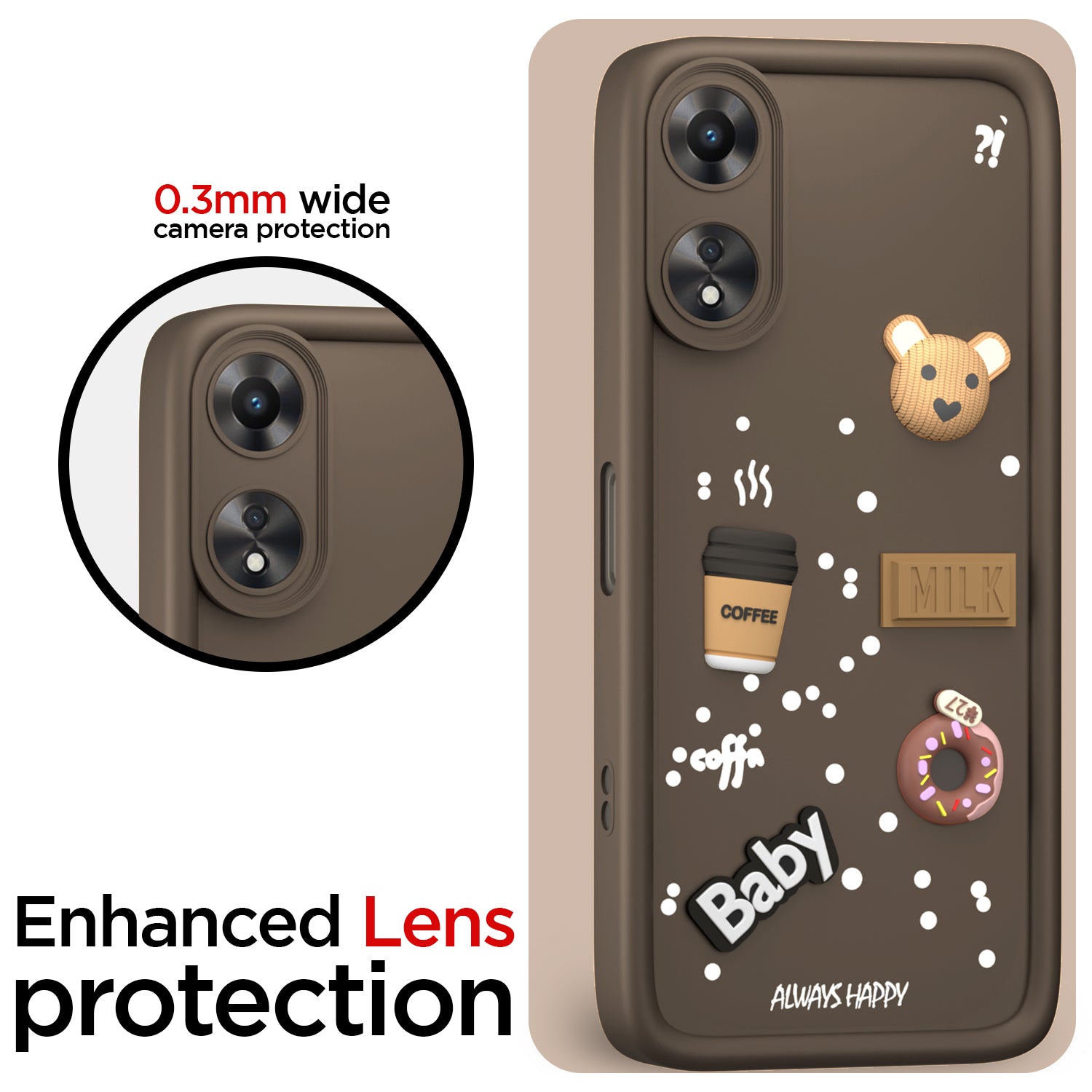 Pikkme Oppo A78 5G Cute Fun Cartoon 3D Bear Coffee Back Cover (Brown)