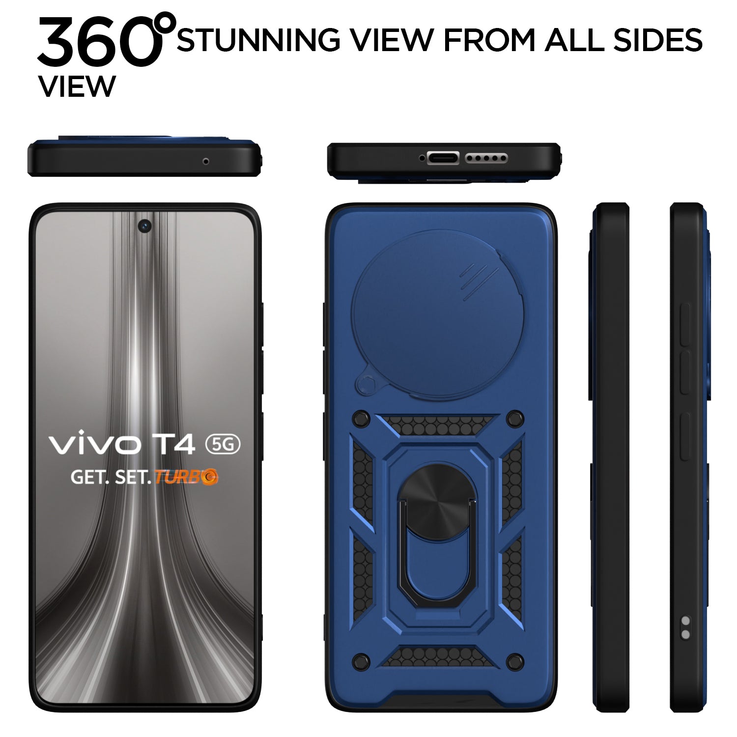 Pikkme Vivo T4 5G / iQoo Z10 5G D10 Tough Armor Back Cover (Blue)
