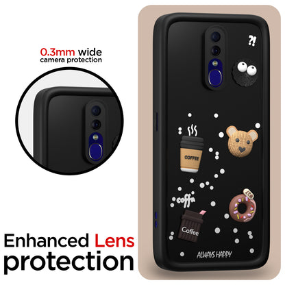Pikkme Oppo F11 Cute Fun Cartoon 3D Bear Coffee Back Cover (Black)