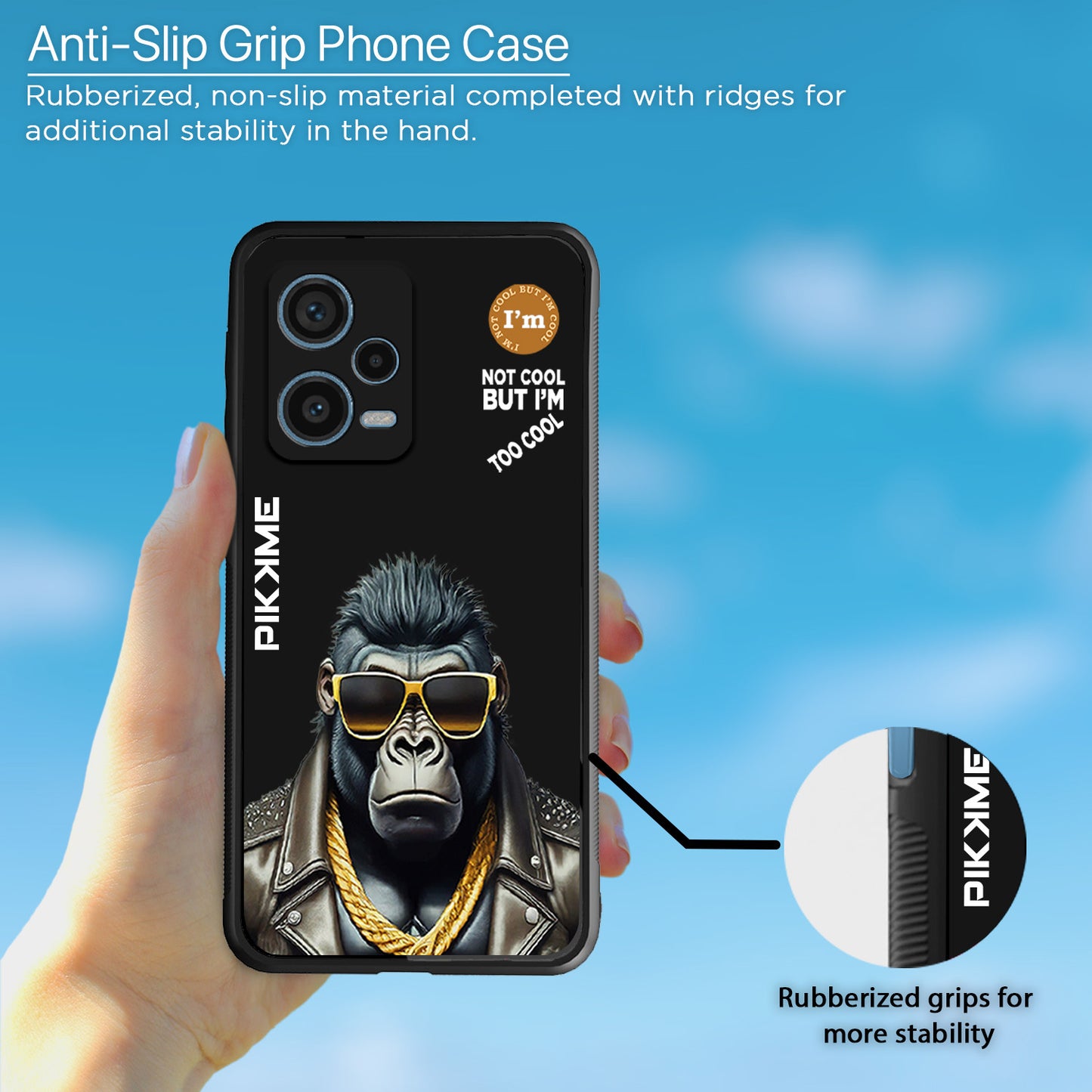 Pikkme Back Cover Pc Tpu + Printed Cool Funky Stylish Black Gorilla Swag Raised Edges Camera Protection |Bumper Case For Redmi Note 12 Pro Plus (Design 07)