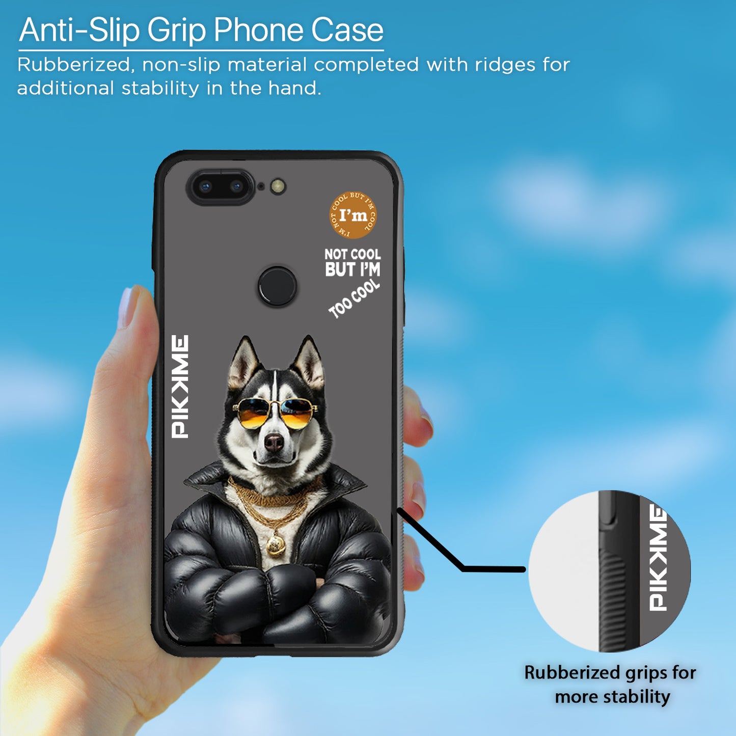 Pikkme Back Cover Pc Tpu + Printed Cool Funky Stylish Grey Dog Swag Raised Edges Camera Protection |Bumper Case For OnePlus 5T (Design 02)