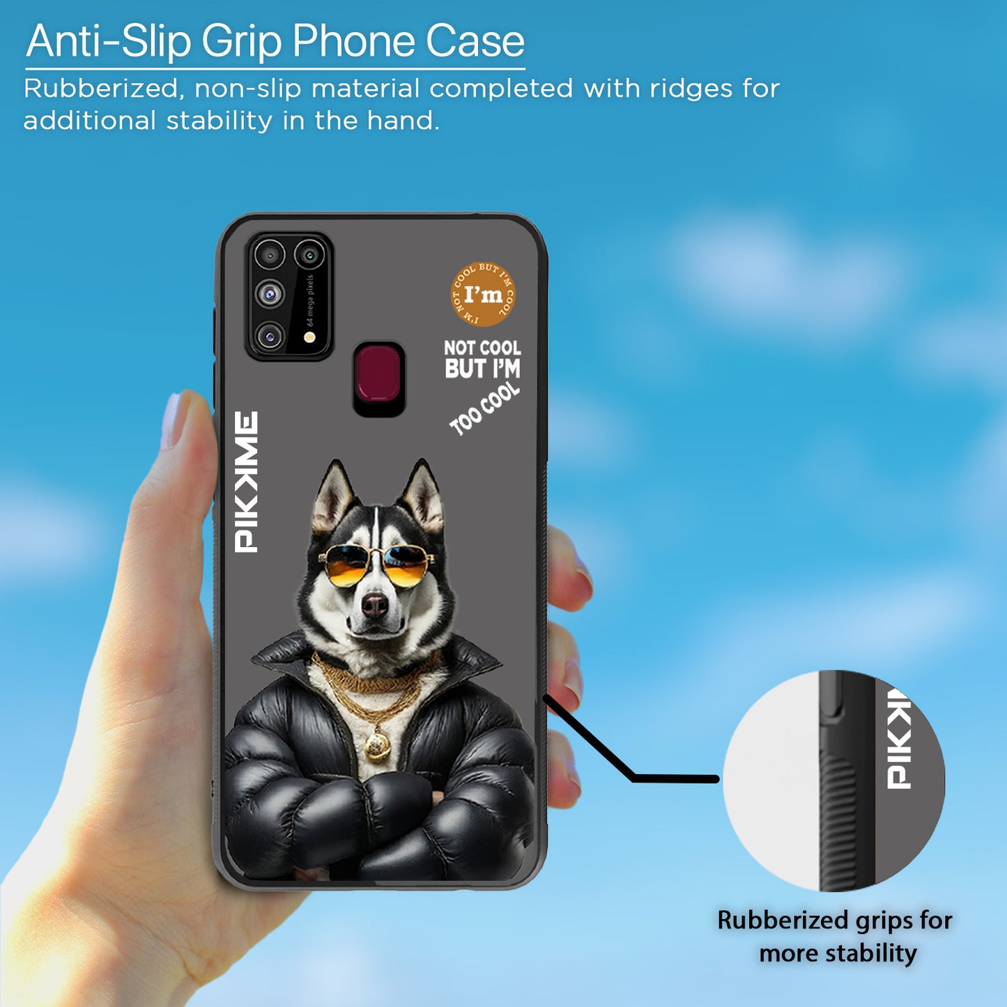 Pikkme Back Cover Pc Tpu + Printed Cool Funky Stylish Grey Dog Swag Raised Edges Camera Protection |Bumper Case For Samsung Galaxy M31 (Design 02)