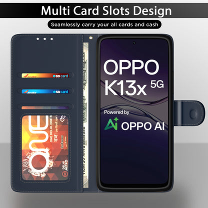 Pikkme Oppo K13x 5G Double Contrast Leather Finish Flip Cover (Blue)