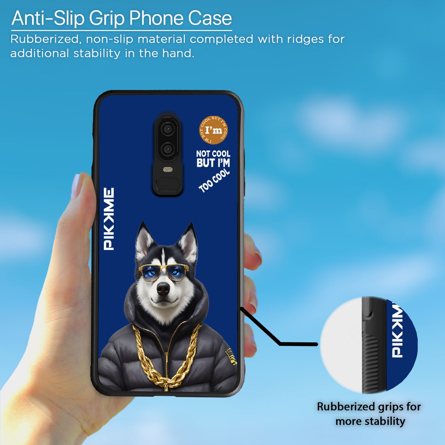 Pikkme Back Cover Pc Tpu + Printed Cool Funky Stylish Blue Dog Swag Raised Edges Camera Protection |Bumper Case For OnePlus 6 (Design 08)