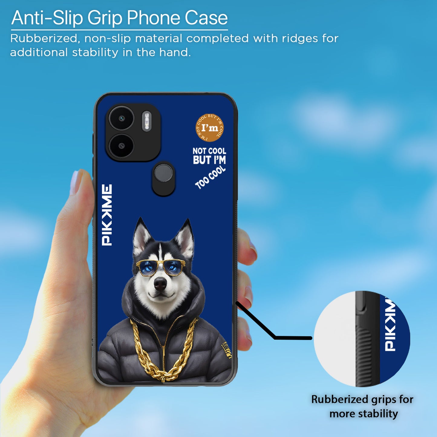 Pikkme Back Cover Pc Tpu + Printed Cool Funky Stylish Blue Dog Swag Raised Edges Camera Protection |Bumper Case For Redmi A1 Plus (Design 08)