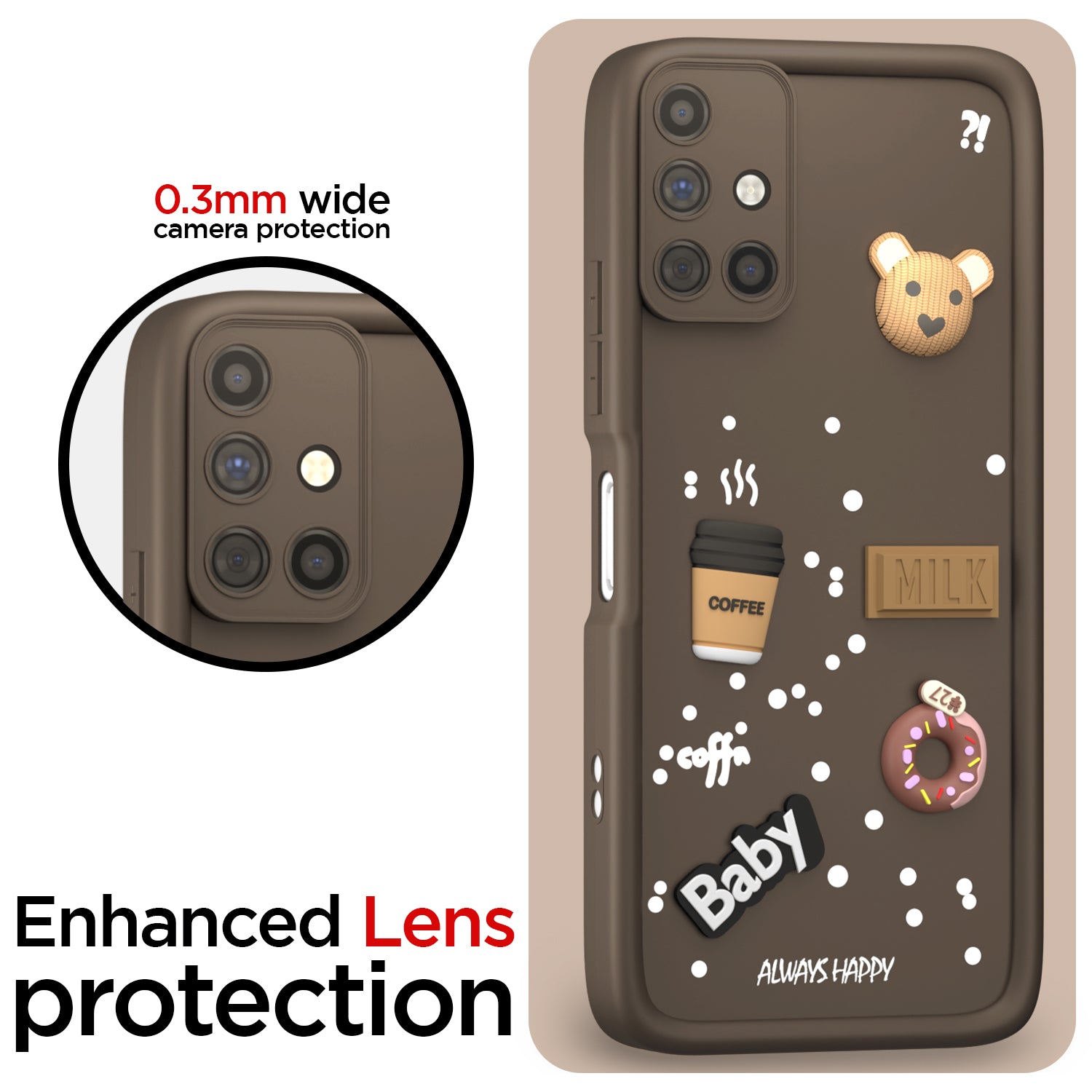 Pikkme Samsung Galaxy M51 Cute Fun Cartoon 3D Bear Coffee Back Cover (Brown)