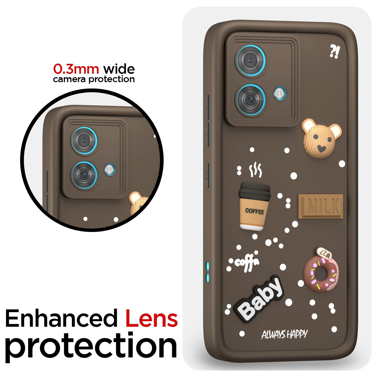 Pikkme Motorola Moto Edge 40 Neo 5G Cute Fun Cartoon 3D Bear Coffee Back Cover (Brown)
