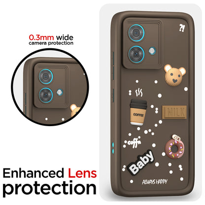 Pikkme Motorola Moto Edge 40 Neo 5G Cute Fun Cartoon 3D Bear Coffee Back Cover (Brown)