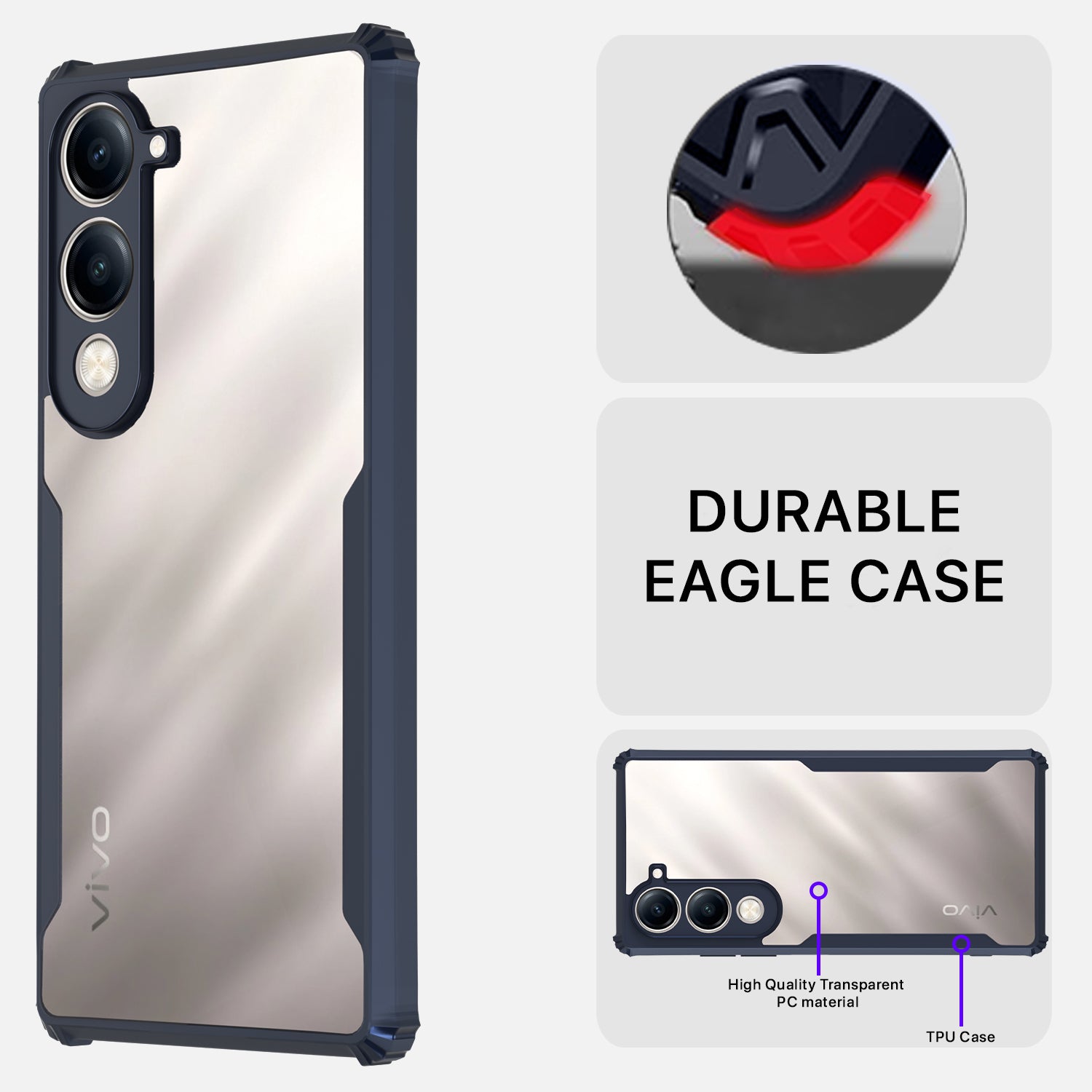 Pikkme Vivo T4 lite 5G / IQOO Z10 lite 5G / Vivo Y04 4G / Vivo Y19 5G Shockproof Eagle Clear Transparent Back Cover (Blue)