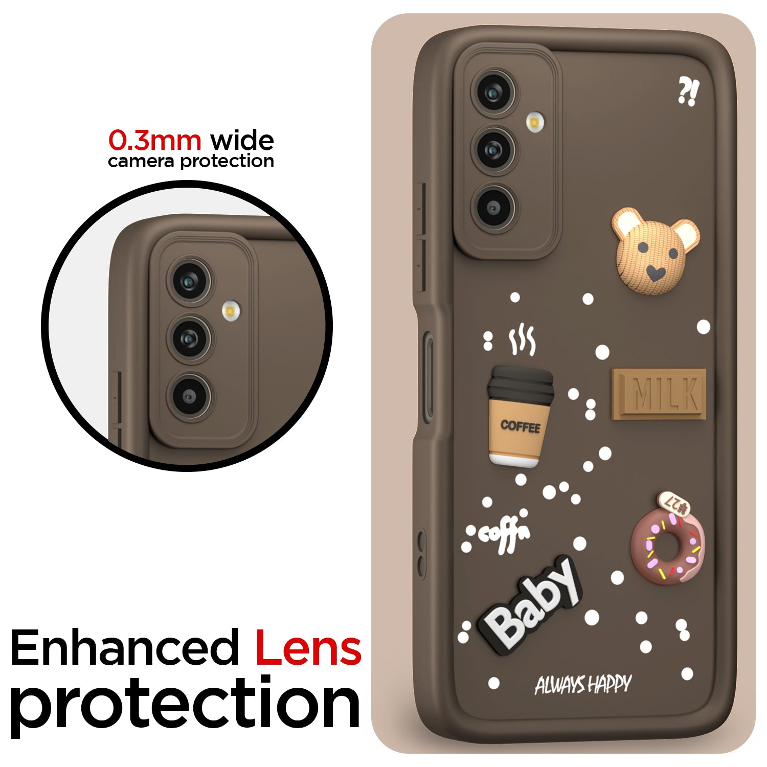 Pikkme Samsung Galaxy M13 4G Cute Fun Cartoon 3D Bear Coffee Back Cover (Brown)
