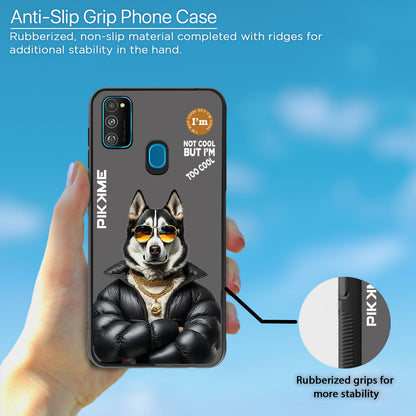 Pikkme Back Cover Pc Tpu + Printed Cool Funky Stylish Grey Dog Swag Raised Edges Camera Protection |Bumper Case For Samsung Galaxy M30s (Design 02)