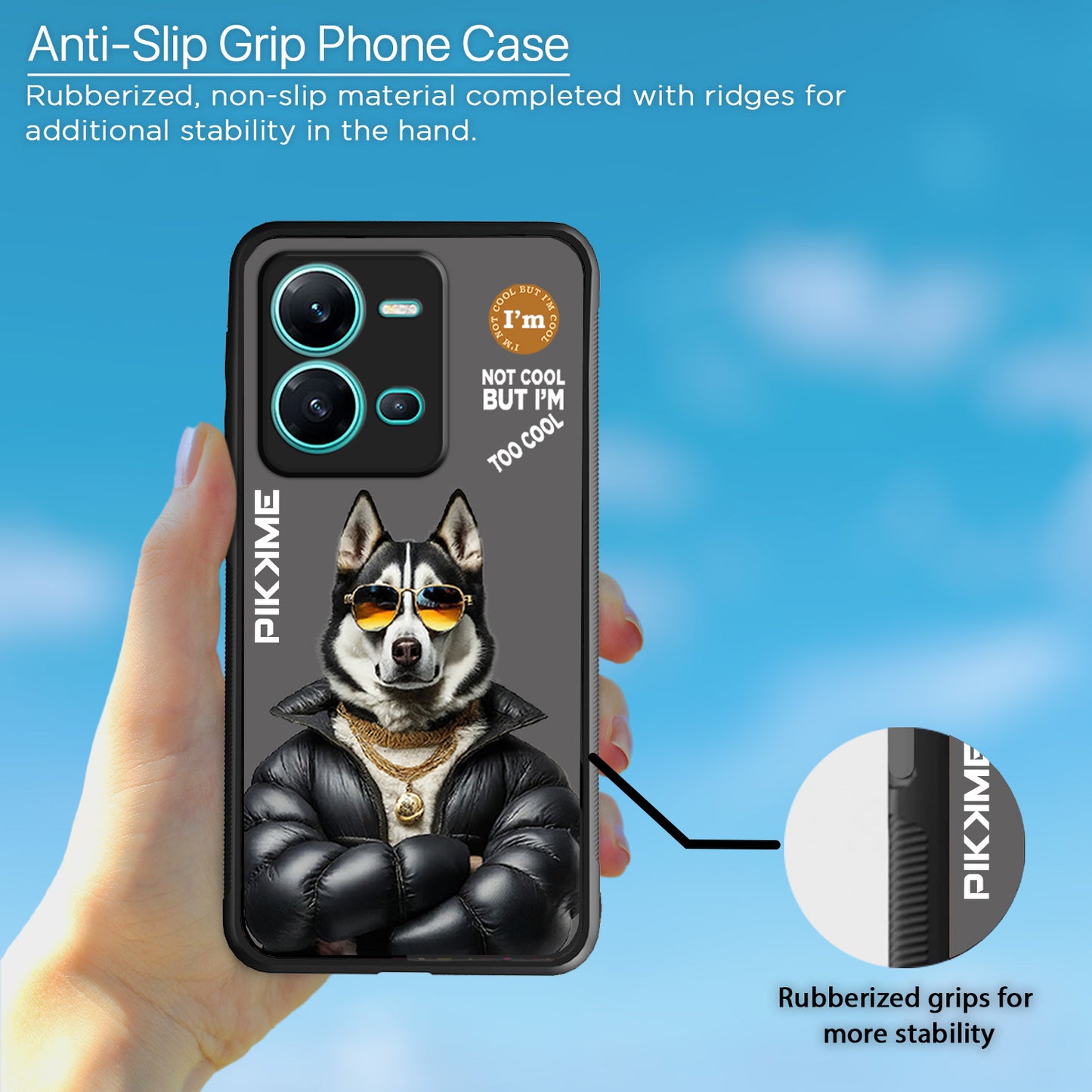 Pikkme Back Cover Pc Tpu + Printed Cool Funky Stylish Grey Dog Swag Raised Edges Camera Protection |Bumper Case For Vivo V25 5G (Design 02)