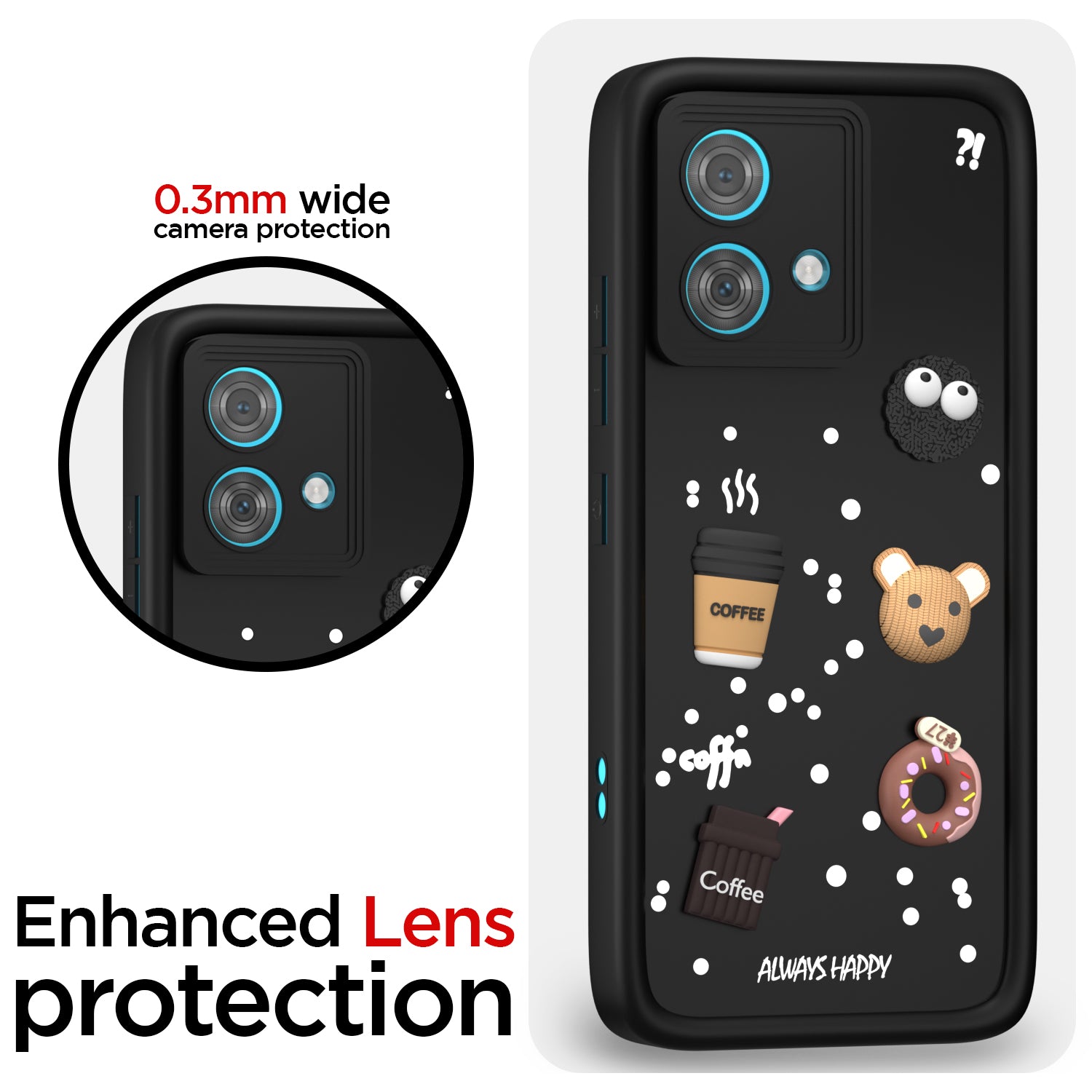 Pikkme Motorola Moto Edge 40 Neo 5G Cute Fun Cartoon 3D Bear Coffee Back Cover (Black)