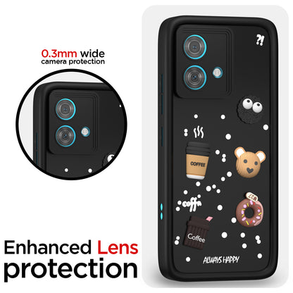 Pikkme Motorola Moto Edge 40 Neo 5G Cute Fun Cartoon 3D Bear Coffee Back Cover (Black)