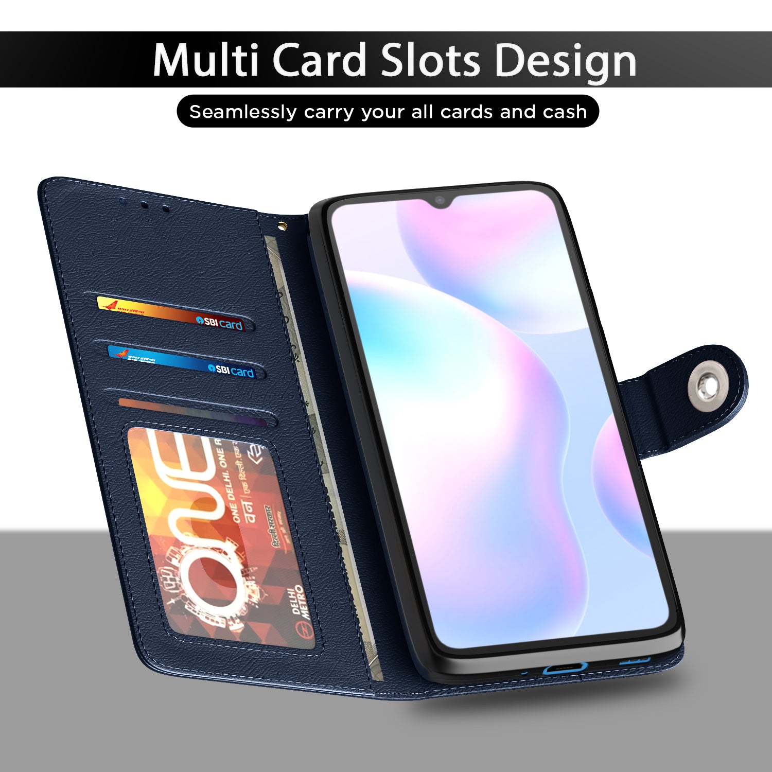 Pikkme Redmi 9A / 9i / 9A Sport Button Flip Cover (Blue)