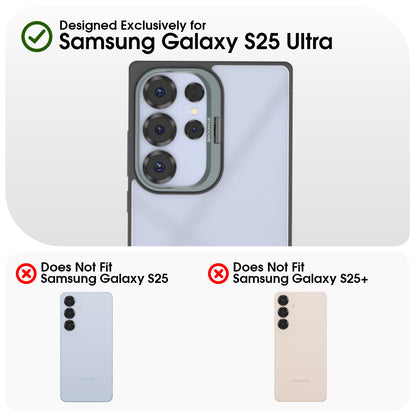 Pikkme Samsung Galaxy S25 Ultra 5G Bracket Stand Case with Camera Protection Rings Bumper case (Grey)