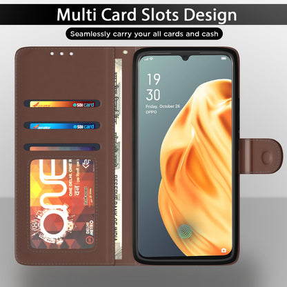 Pikkme Oppo F15 Double Contrast Leather Finish Flip Cover (Tan)
