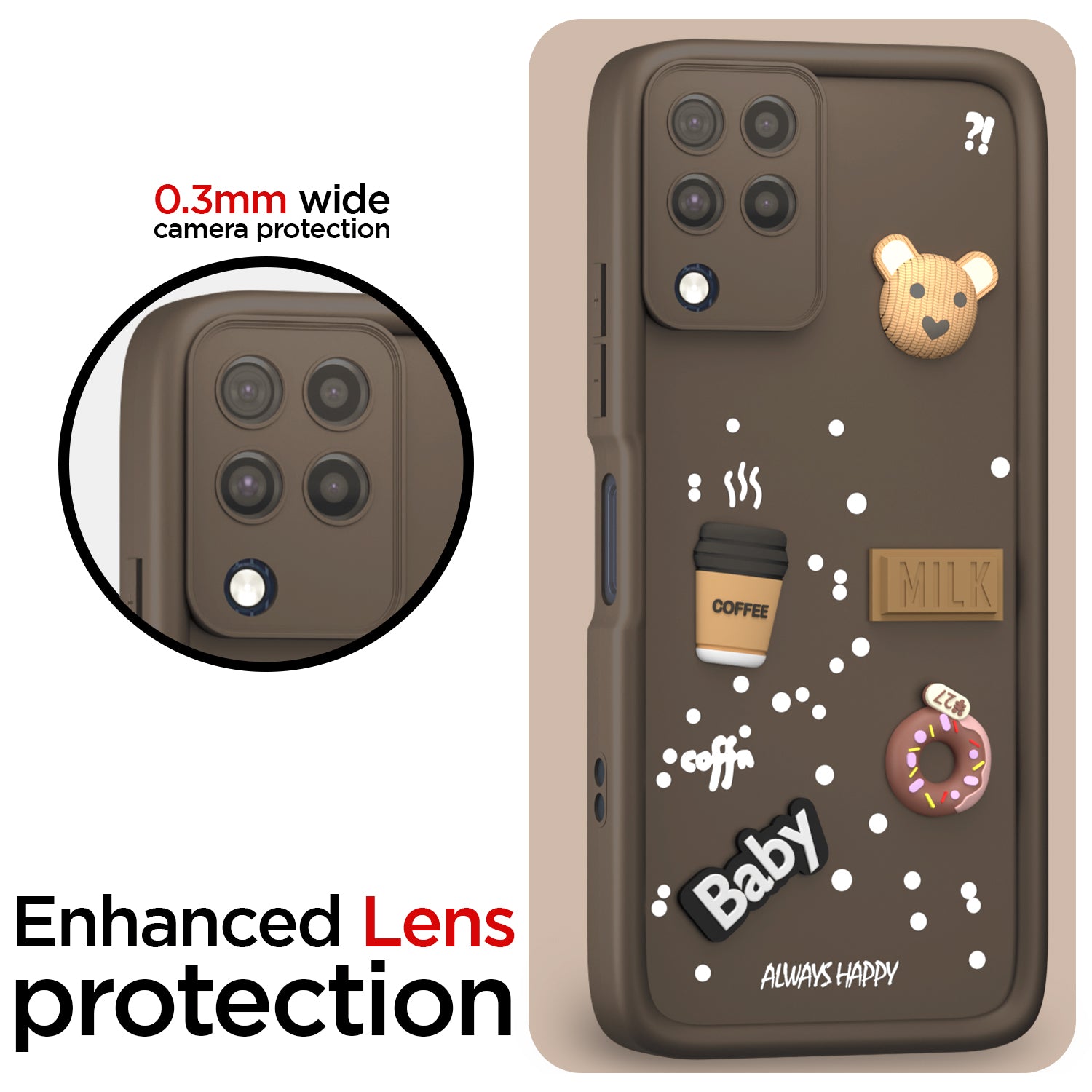Pikkme Samsung Galaxy M32 4G / M32 Prime / F22 4G Cute Fun Cartoon 3D Bear Coffee Back Cover (Brown)