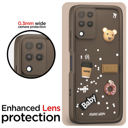 Pikkme Samsung Galaxy M32 4G / M32 Prime / F22 4G Cute Fun Cartoon 3D Bear Coffee Back Cover (Brown)